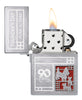 Zippo 2022 Founder's Day Collectible Windproof Lighter with its lid open and lit.
