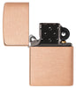 Classic Solid Copper Windproof Lighter with its lid open and unlit.