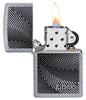 Pattern Design Windproof Pocket Lighter with its lid open and lit.