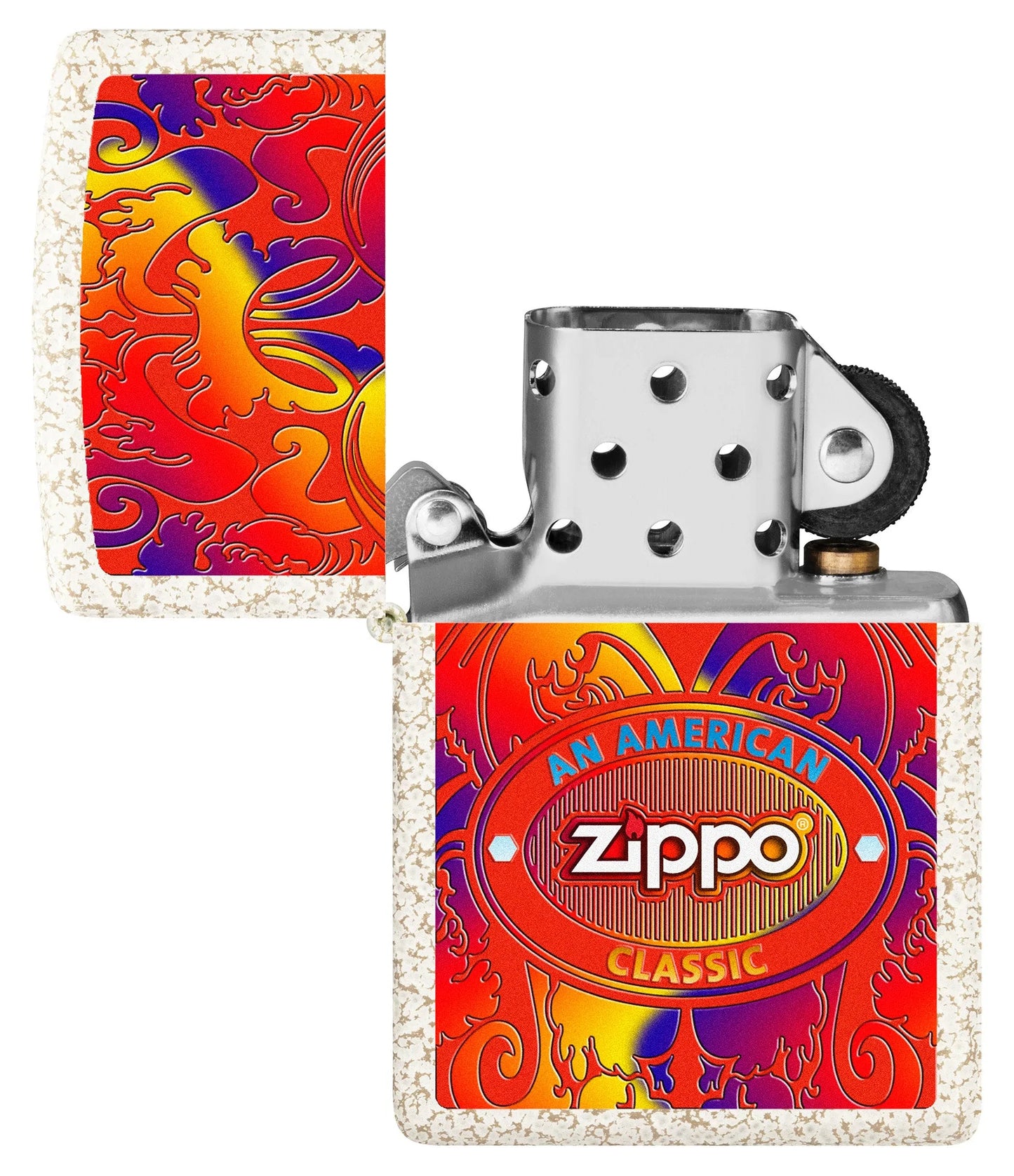 Zippo American Classic Windproof Lighter with its lid open and unlit.