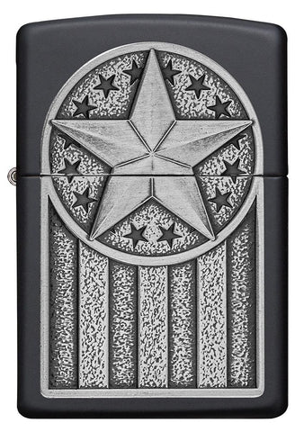 Front view of American Metal Emblem Black Matte Windproof Lighter.