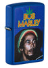 Front shot of Bob Marley Royal Blue Matte Windproof Lighter standing at a 3/4 angle