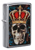 Front shot of Skull King Design Street Chrome™ Windproof Lighter standing at a 3/4 angle.