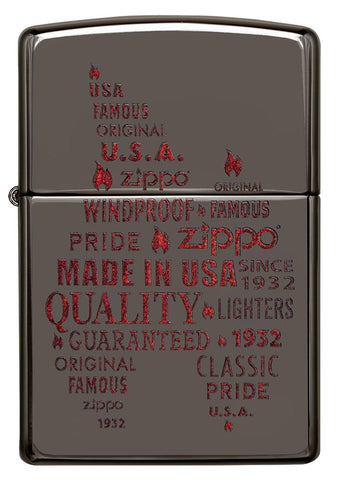 Front of Typographic Flame Art Black Ice Windproof Lighter