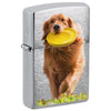 Front shot of Golden Retriever Design Windproof Lighter standing at a 3/4 angle.