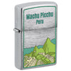 Front shot of Machu Picchu Design Windproof Lighter standing at a 3/4 angle.