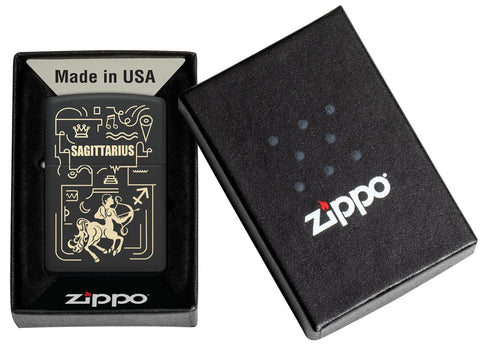 Zippo Sagittarius Windproof Lighter in its packaging.