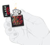 Slash Design Black Matte Windproof Lighter lit in hand.