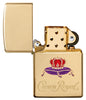Crown Royal® High Polish Brass Windproof Lighter with its lid open and unlit.