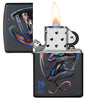 Anne Stokes Dragon Black Matte Windproof Lighter with its lid open and lit.