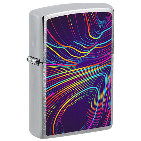 Front shot of Abstract Design Windproof Lighter standing at a 3/4 angle.