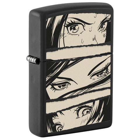 Front shot of Comic Girl Design Windproof Lighter standing at a 3/4 angle.