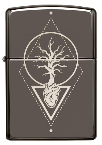 Front view of Heart Of Tree Design Black Ice® Windproof Lighter.
