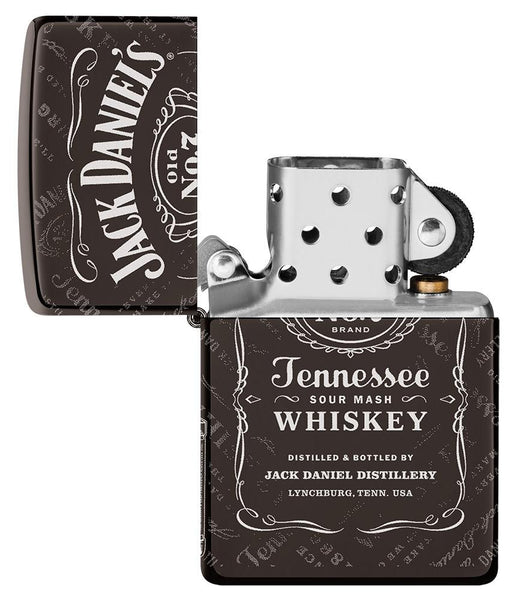 Jack Daniel's® Photo Image 360® Black Ice® Windproof Lighter with its lid open and unlit