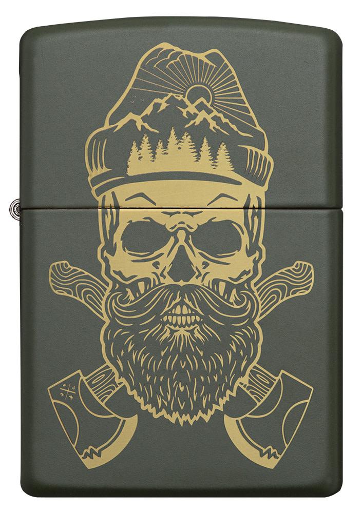 Front of Outdoor Skull Design Green Matte Windproof Lighter