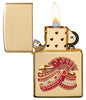 Indian Wedding Design Windproof Pocket Lighter with its lid open and lit.