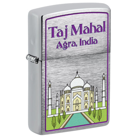 Front shot of Taj Mahal Design Windproof Lighter standing at a 3/4 angle.