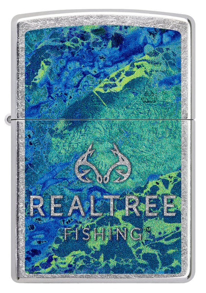 Front view of Realtree® Blue and Green Camo Street Chrome™ Windproof Lighter.