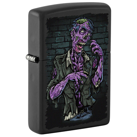 Front shot of Zombie Design Windproof Lighter standing at a 3/4 angle.