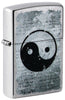 Front shot of Yin Yang Design Street Chrome™ Windproof Lighter standing at a 3/4 angle.
