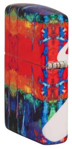 Drippy Z Design 540 Color Windproof Lighter standing at an angle, showing the back and hinge side of the lighter.
