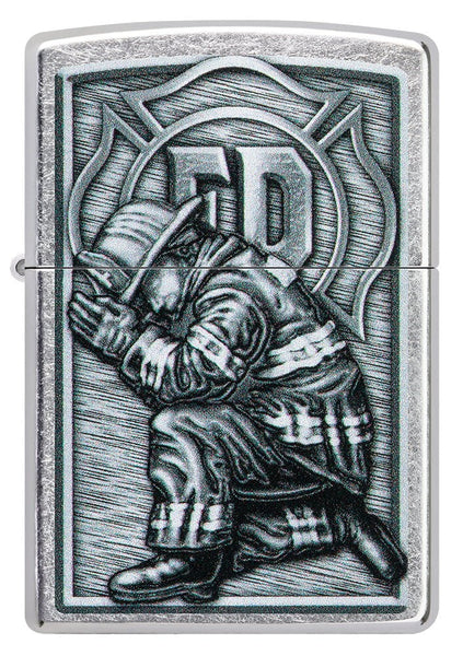 Front shot of Firefighter Design Street Chrome™ Windproof Lighter.