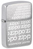 Front view of Zippo Repeat 1941 Replica Brushed Chrome Design standing at a 3/4 angle.