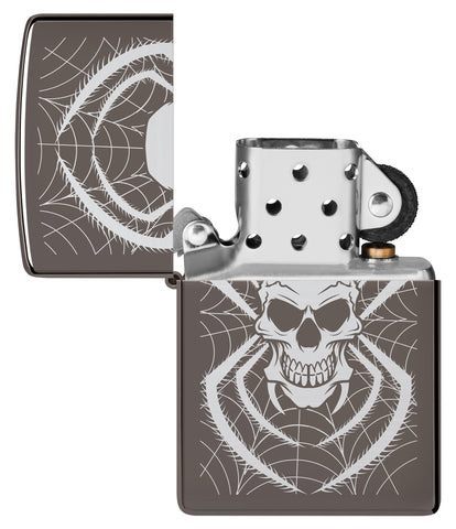 Zippo Skull Spider Design Windproof Lighter unlit and open