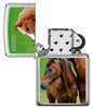 Two Horses Design Windproof Pocket Lighter with its lid open and unlit.