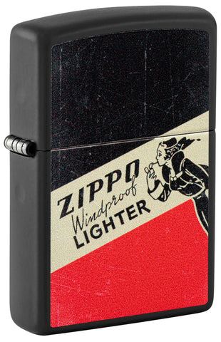 Front shot of Zippo Windy Design Windproof Lighter standing at a 3/4 angle.
