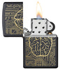 Artificial Intelligence Black Matte Windproof Lighter with its lid open and lit
