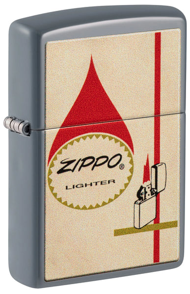 Front shot of Zippo Design Windproof Lighter standing at a 3/4 angle.