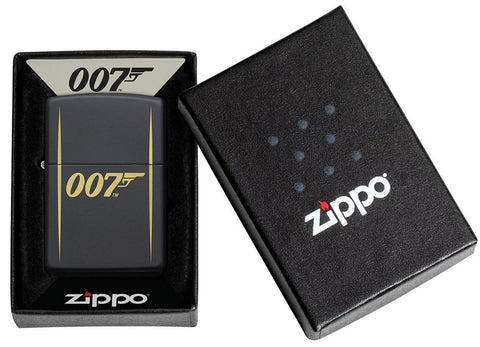 James Bond 007™ Laser Engraved Black Matte Windproof Lighter in its packaging.