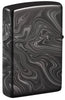 Back shot of Marble Pattern Design High Polish Black Windproof Lighter, standing at a 3/4 angle.